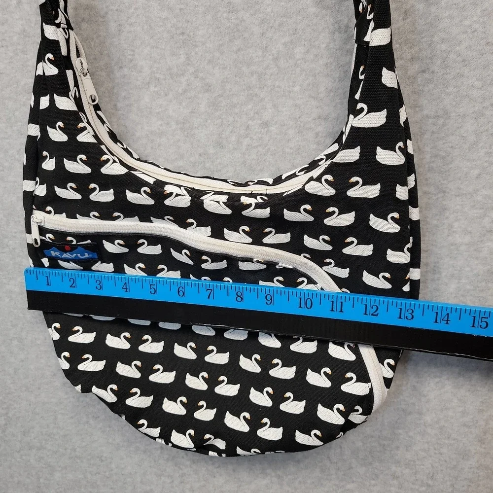 KAVU Satchel Crossbody Bag Shoulder Purse Black & White Swan Pattern Canvas